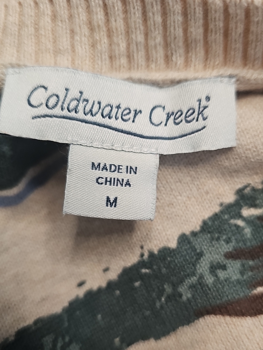 Coldwater Creek 100% Cotton Beige Crewneck Sweater with Horse Print - Picture 6 of 7